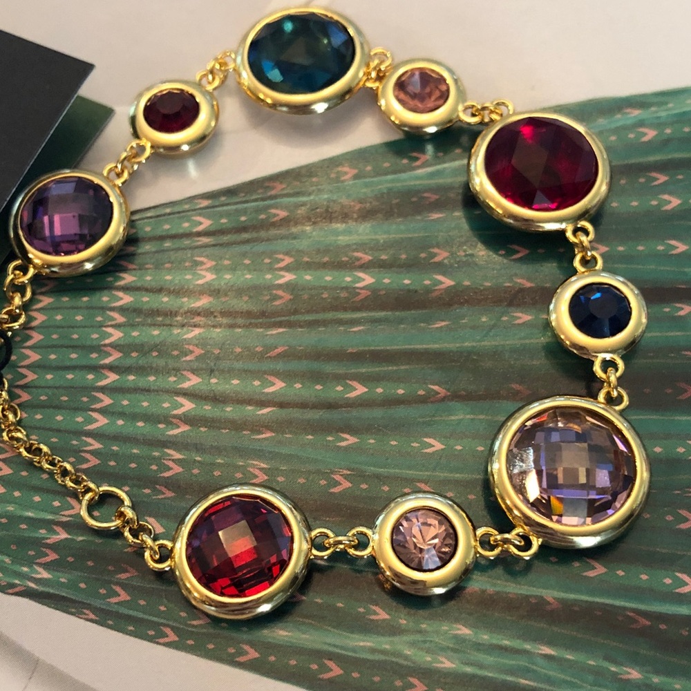 Authentic New with tag kate spade Gold-Tone Multistone Round Link Bracelet - Picture 4 of 7